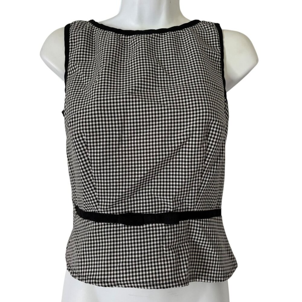 Vintage All That Jazz Sleeveless Peplum Blouse Small Black White Gingham Buttons